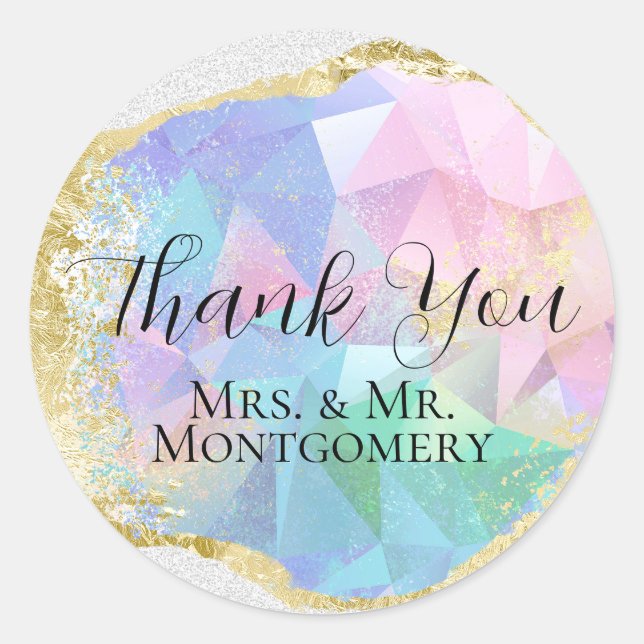 Adesivo Gemstone Opal Glamoroso com Dourado brilho branco (Frente)