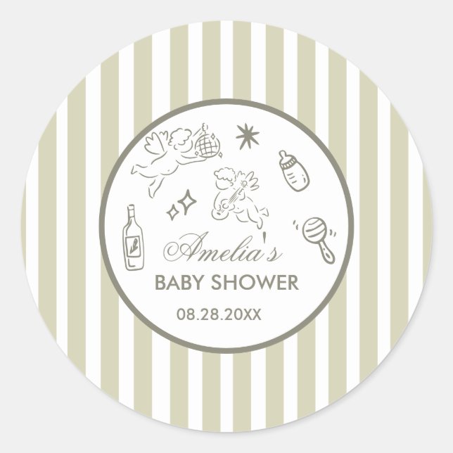 Adesivo Gender Neutral doodle cupid Baby Shower Green (Frente)