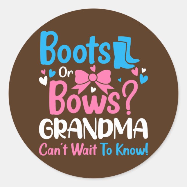 Adesivo Gender Reveal Boots or Bows Grandma Baby (Frente)