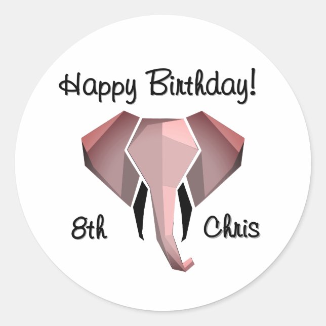 Adesivo Geometragem Elephant Head Birthday Age and Name (Frente)
