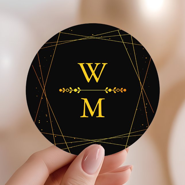 Adesivo Geometric Black and Gold Monogram Wedding Favor (Criador carregado)