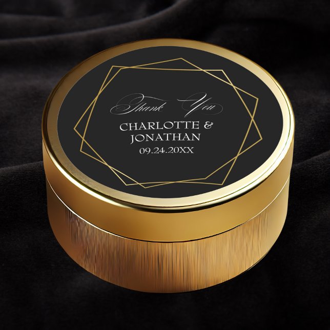 Adesivo Geométrico Dourada Elegante Obrigado Favor De Casa (Elegant Gold Geometric Thank You Wedding Favor Classic Round Sticker)
