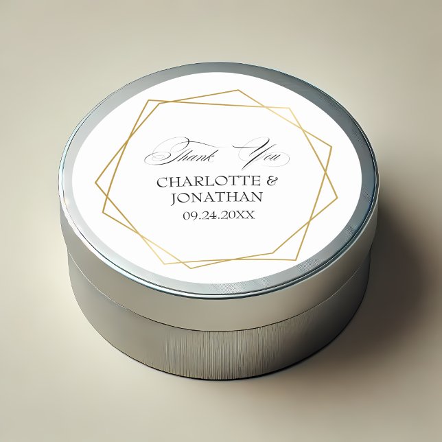 Adesivo Geométrico Dourada Elegante Obrigado Favor De Casa (Elegant Gold Geometric Thank You Wedding Favor Classic Round Sticker)