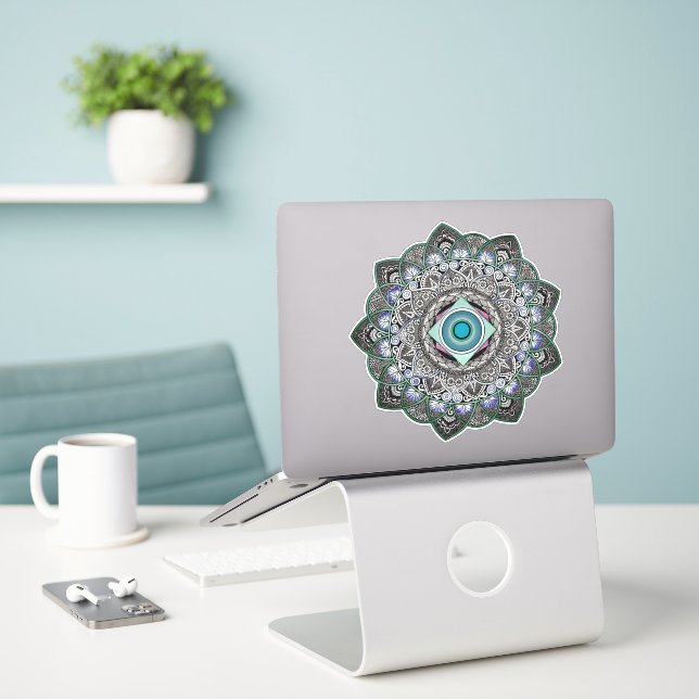 Adesivo Geométrico Transparente de Mandala (Laptop na mesa)