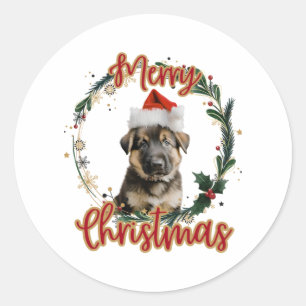 Adesivo German shepherd de Natal em Santa Hat