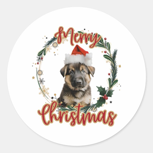 Adesivo German shepherd de Natal em Santa Hat (Frente)