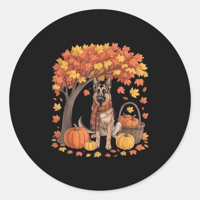 Adesivo German Shepherd Dog Fall Scarf Pumpkin Autumn Than (Frente)