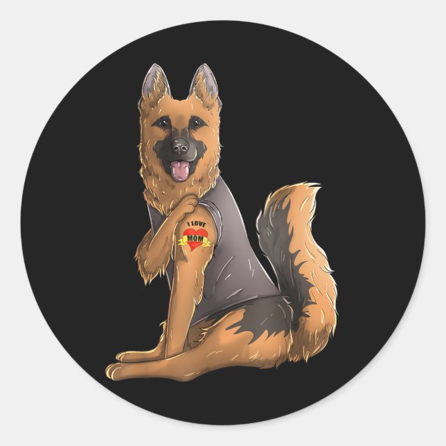 Adesivo German shepherd Eu Amo Mãe Tatuagem Camiseta de cã (Frente)