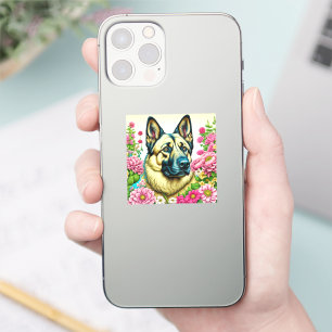 Adesivo German shepherd nas Flores Rosa na Arte