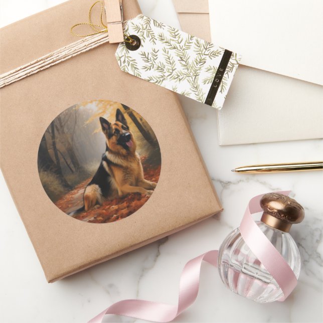 Adesivo German shepherd no outono Folhas caem inspiração (Presentear)