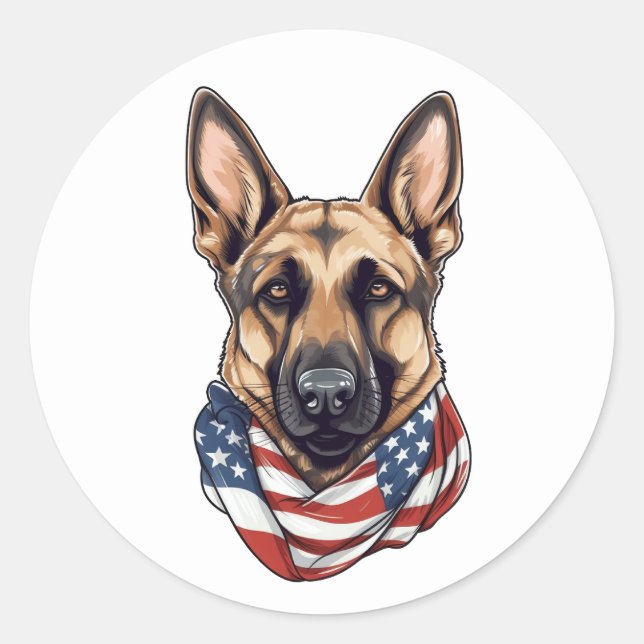 Adesivo German shepherd Patriótico Americano Bandeira Cão (Frente)