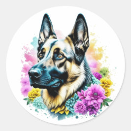 Adesivo German shepherd rodeado por Flores