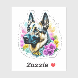Adesivo German shepherd rodeado por Flores