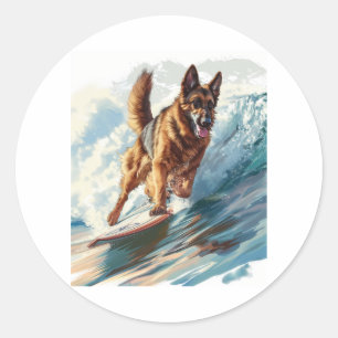 Adesivo German shepherd surfando nas ondas