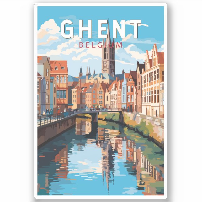 Adesivo Ghent Belgium Viagem Art Vintage (Frente)