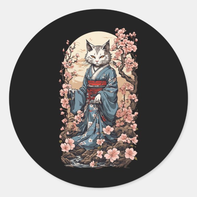 Adesivo Ghost Cat Com Kimono Japonês Yokai Folklore Desi (Frente)