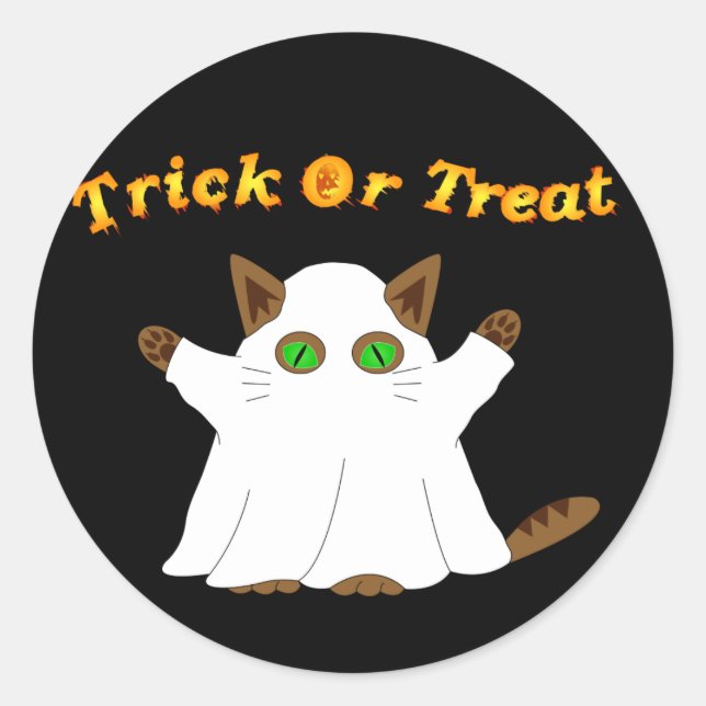Adesivo Ghost Cat Trick ou Tratar (Frente)