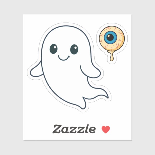 Adesivo Ghost e Vinheta de Vinil do Halloween - Cute Ghost (Folha)