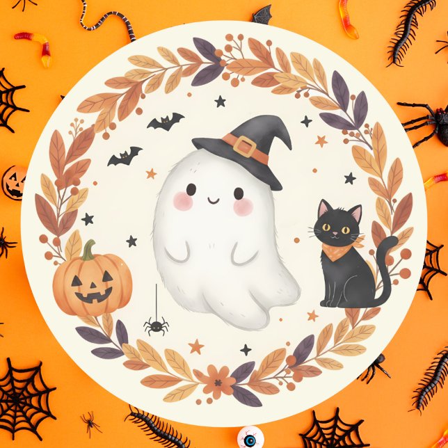 Adesivo Ghost Ghost Gato Pumpkin Autumn Wreath Halloween (Criador carregado)