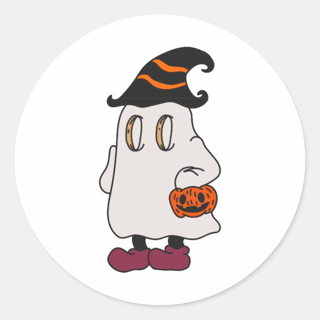 Adesivo Ghost holding pumpkin and wearing witch hat (Frente)