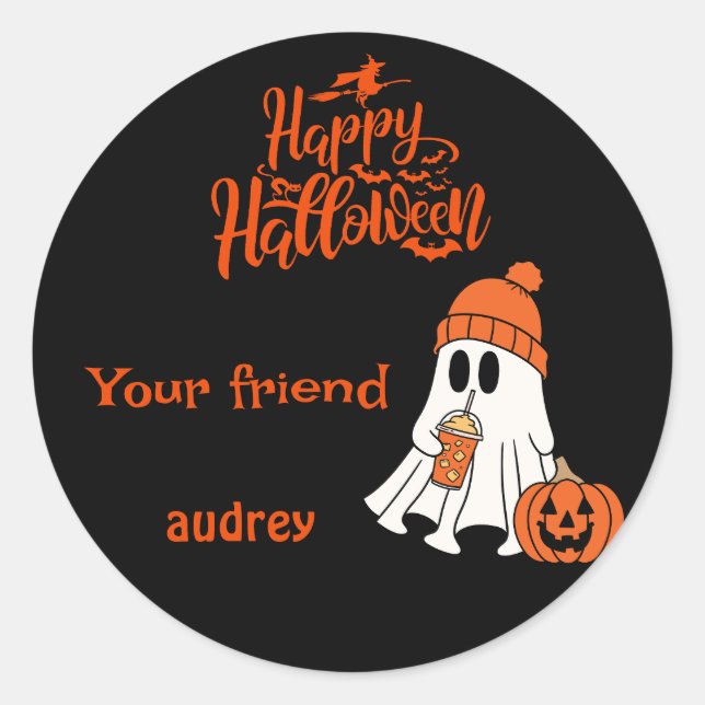 Adesivo Ghost Pumpkin Happy Halloween Boo Personalizado (Frente)