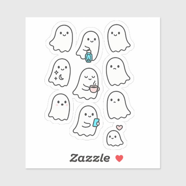 Adesivo Ghost Sticker Pack Bonito Minimalista - Fantasmas  (Folha)
