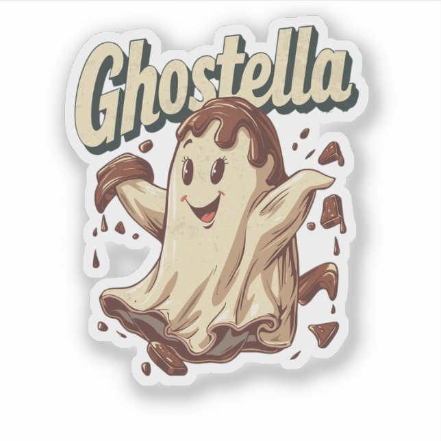 Adesivo Ghostella SpookyFunny Ghost Halloween Comida Pun (Frente)