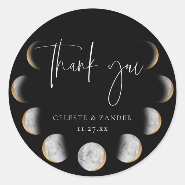 Adesivo Gilded Moon Phases Casamento Obrigado (Frente)