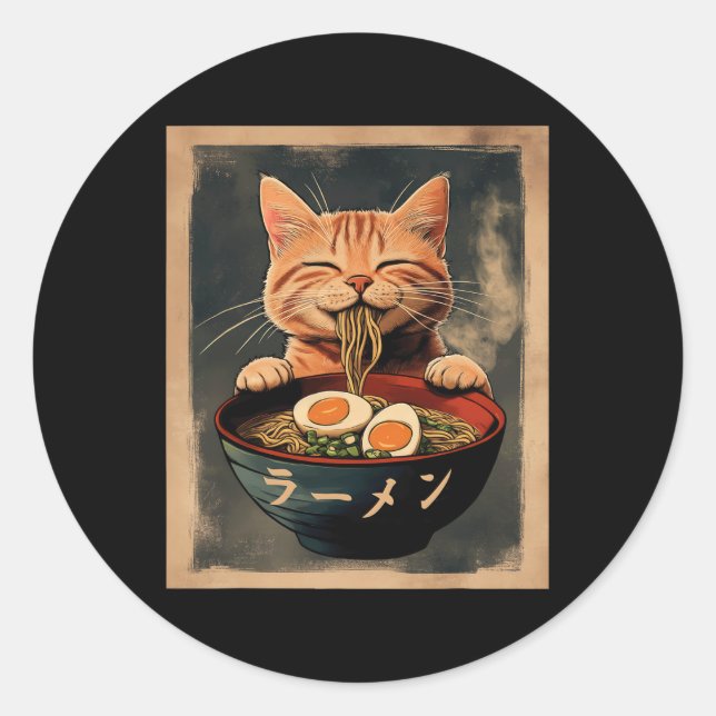 Adesivo Ginger Cat Ramen Japonês Tee Kawaii (Frente)