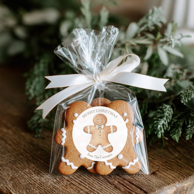 Adesivo Gingerbird Man Feliz Natal (Gingerbread man circle Christmas label)