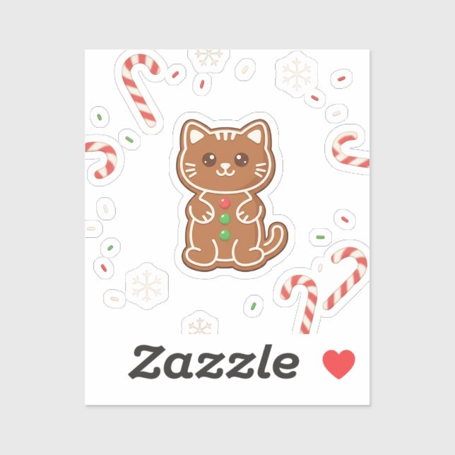 Adesivo Gingerbread Cat — Cute Christmas Cookie Cat  (Folha)