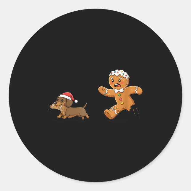 Adesivo Gingerbread Cookie Chasing Dachshund Christmas Dog (Frente)