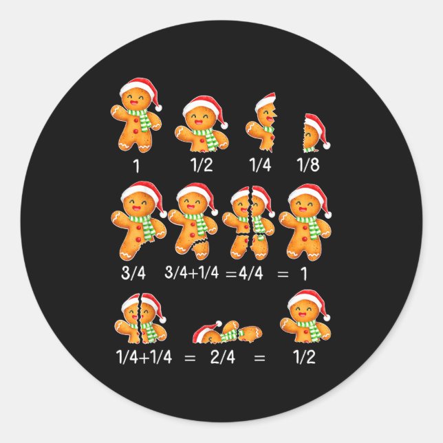 Adesivo Gingerbread Cookie Santa Hat Fraction Math Teacher (Frente)
