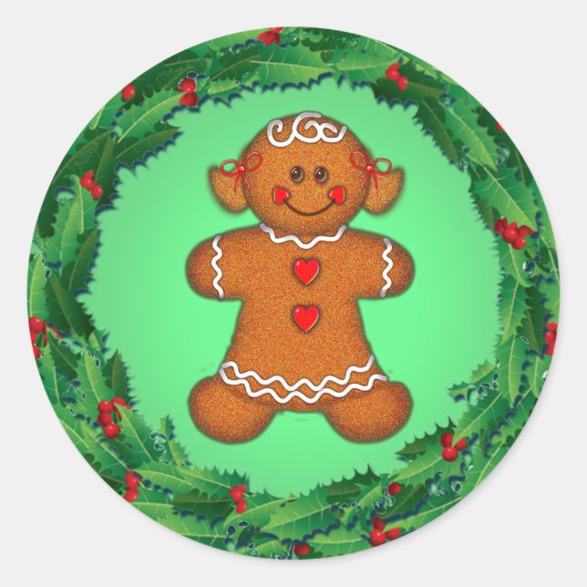 Adesivo GINGERBREAD GIRL & HOLLY WREATH por SHARON SHARPE (Frente)