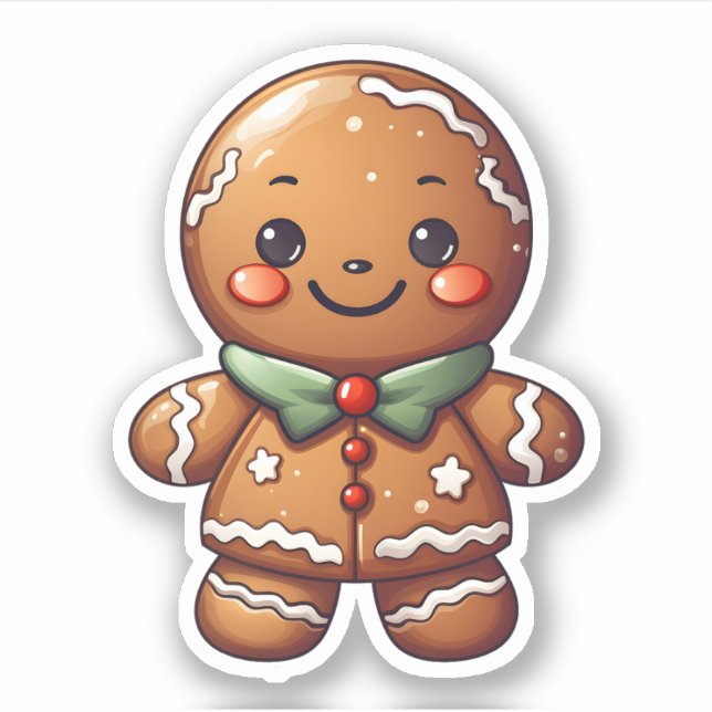 Adesivo Gingerpão de Natal bonito, Kawaii, Pelado Com Amor (Frente)