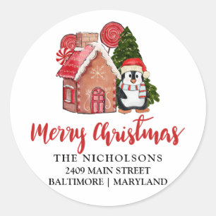 Adesivo Gingerpão de pinguim bonito   Rótulo de Endereço d