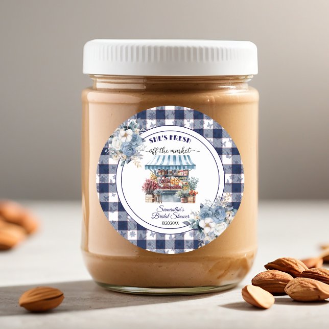 Adesivo Gingham Azul do Chá de panela Floral do Mercado (Criador carregado)