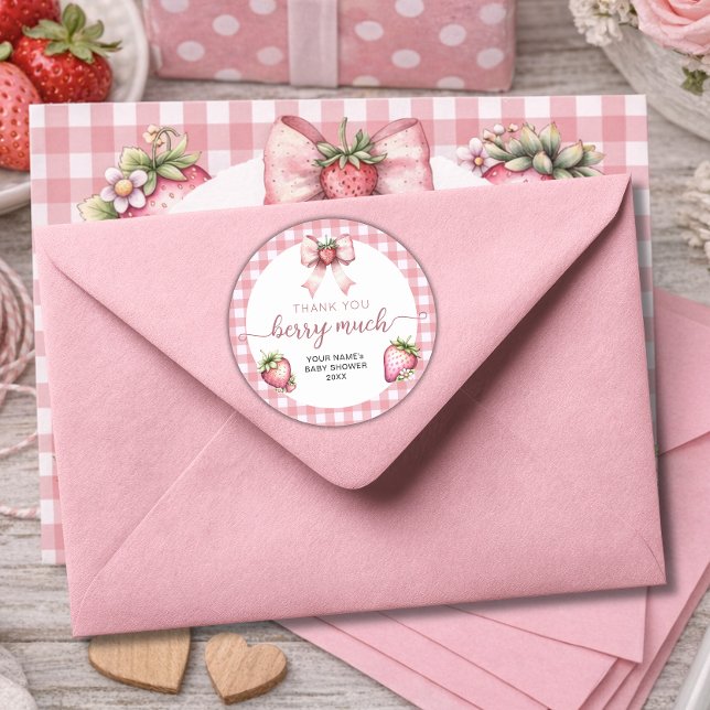 Adesivo Gingham berry sweet baby shower  (Criador carregado)