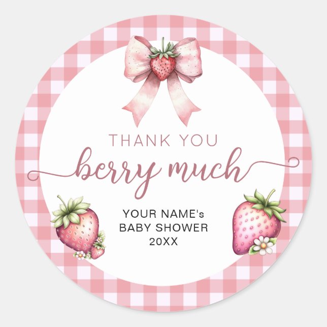 Adesivo Gingham berry sweet baby shower  (Frente)