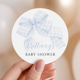 Adesivo Gingham Blue Bow Baby Shower Stickers