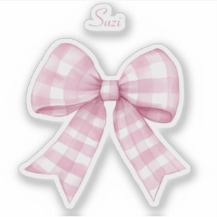 Adesivo Gingham Check Pink Arco com Nome Vinyl Sticker