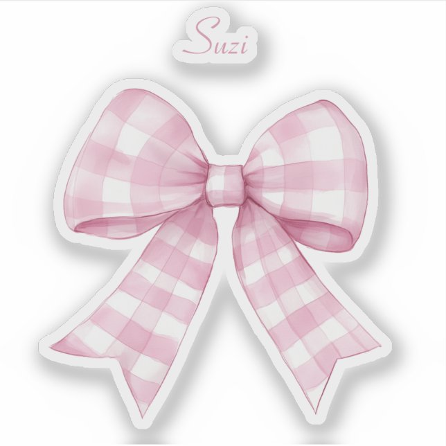 Adesivo Gingham Check Pink Arco com Nome Vinyl Sticker (Frente)