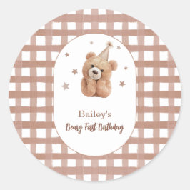 Adesivo Gingham de Primeiro Aniversário do Beary