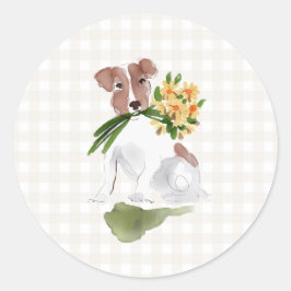 Adesivo Gingham Dog Flowers Watercolor Art Sweet