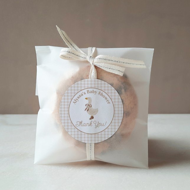Adesivo Gingham Goose Baby Shower Stickers in Beige (Criador carregado)