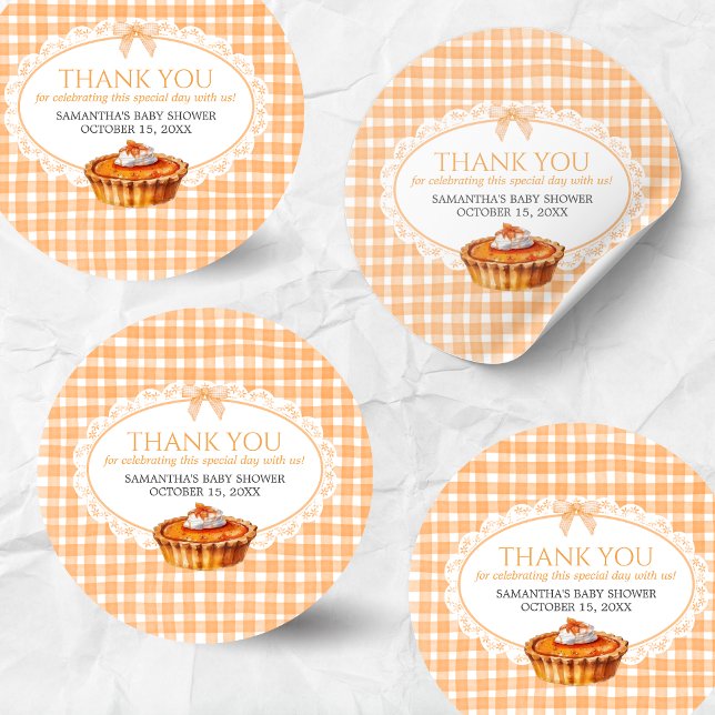 Adesivo Gingham Little Cutie Pie Chá de fraldas (Little Cutie Pie Gingham Pumpkin Baby Shower Sticker)