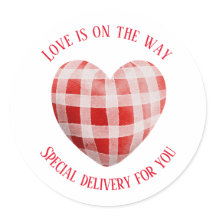 Gingham Red Heart 'O amor está a caminho'