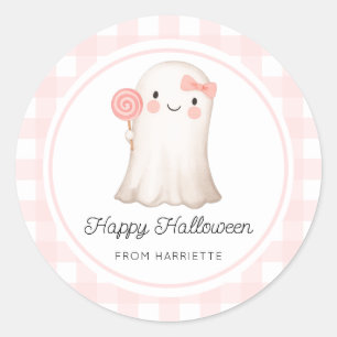 Adesivo Gingham Rosa Feliz Fantasma das Bruxas