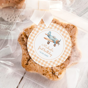 Adesivo Gingham Time Fly Airplane Primeiro Aniversário