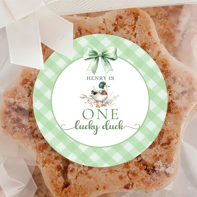 Adesivo Gingham Verde - Um primeiro aniversario Sortudo (Criador carregado)